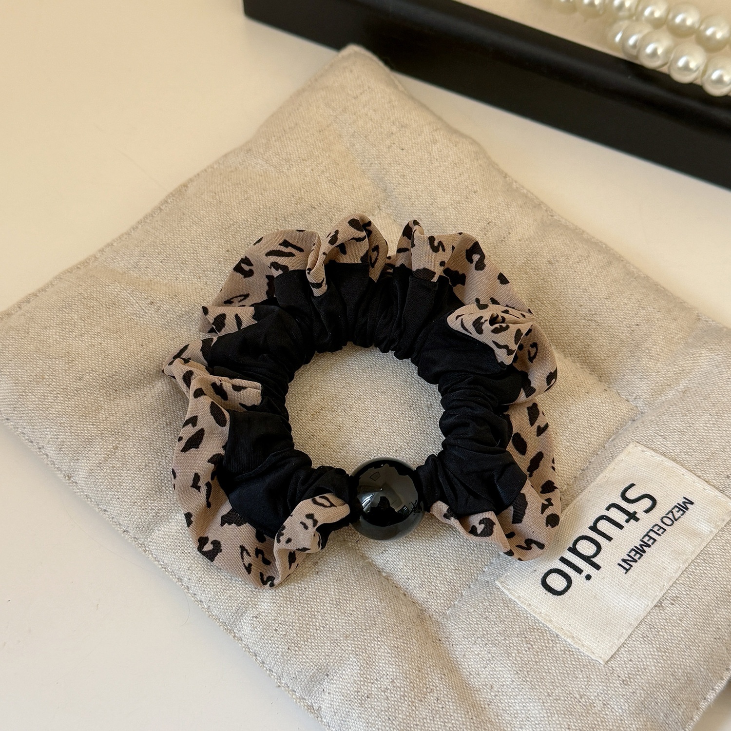 Women's Everyday Soft Cloth Hair Tie Scrunchie Coffee Leopard Print