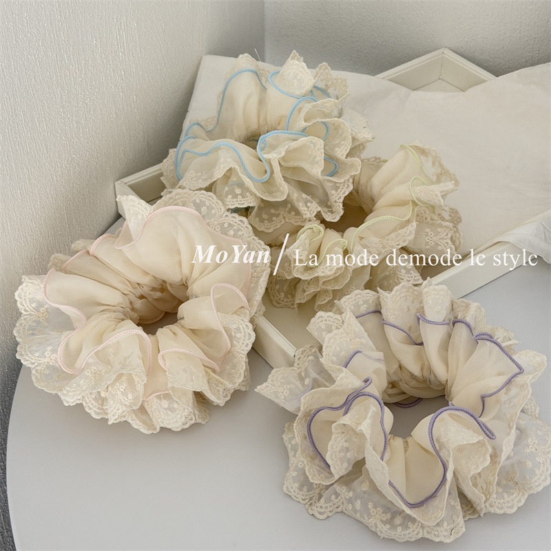 Women's Spring Soft Gauze Hair Tie Scrunchie Purple Color Block