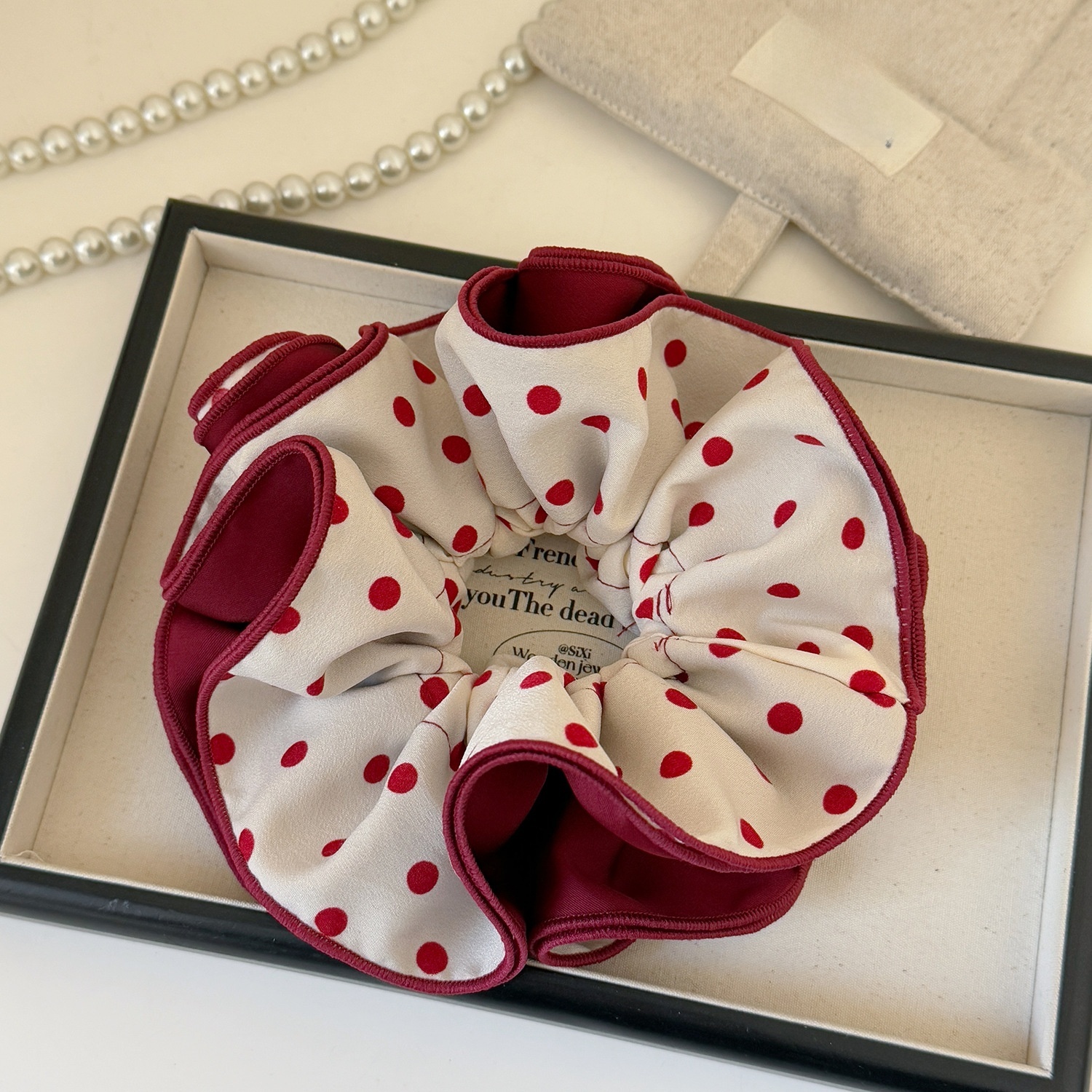 Women's Four-Layer Cloth Hair Tie For Bun Styling Red Polka Dot