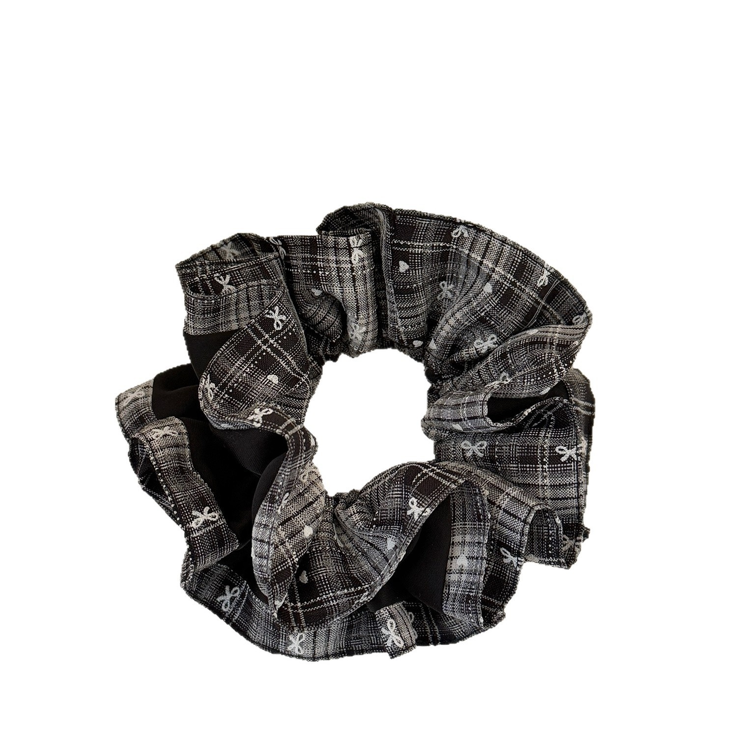 Women Casual Cloth Two-Layer Bowknot Hair Scrunchie Red Black Plaid