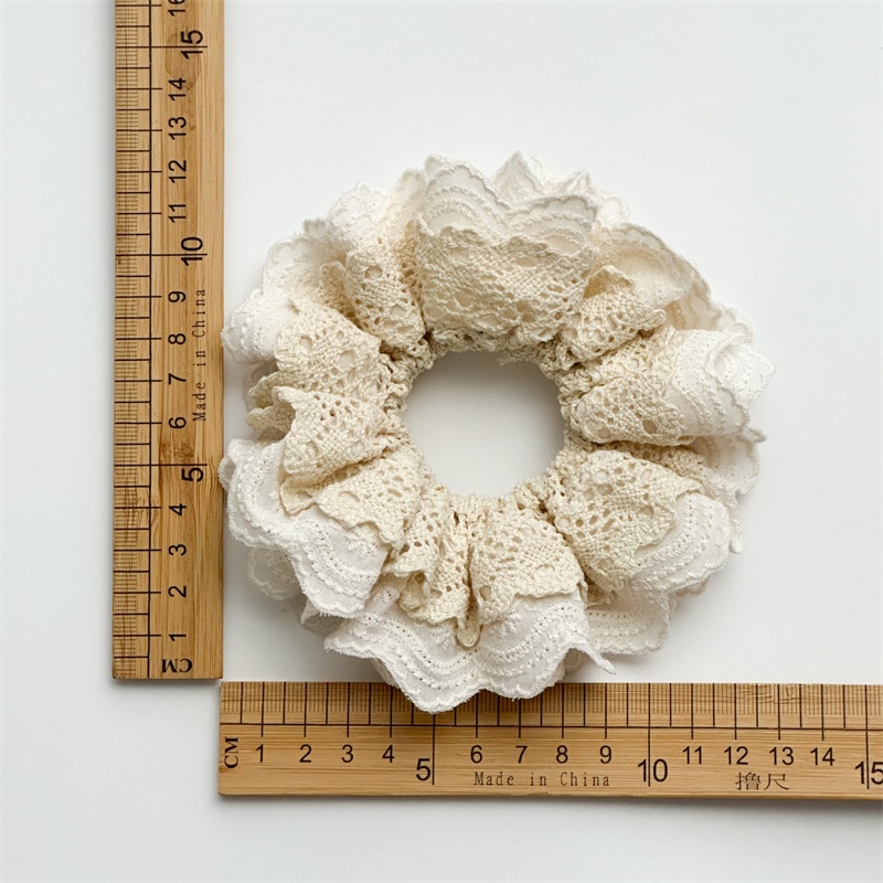 Women's Handmade Hollow Lace Pleated Daily Hair Scrunchie Solid Color
