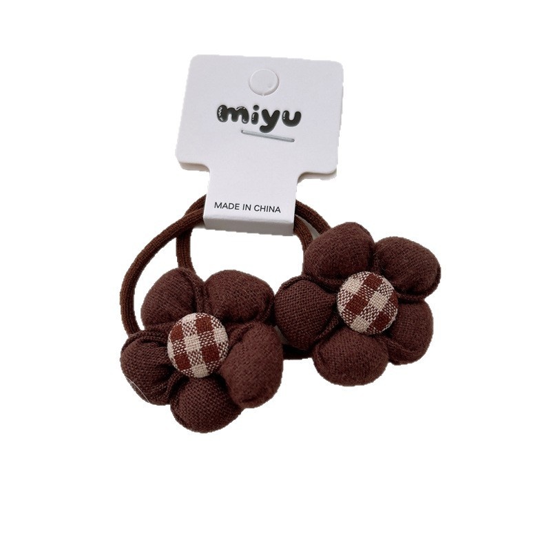 Girls Sweet Cloth Bowknot Hair Ties For Autumn Winter Coffee Plaid