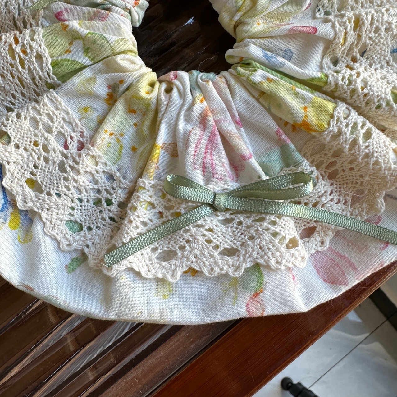 Women's Spring Cloth Lace Bow Hair Tie Ditsy Floral Tie Dye