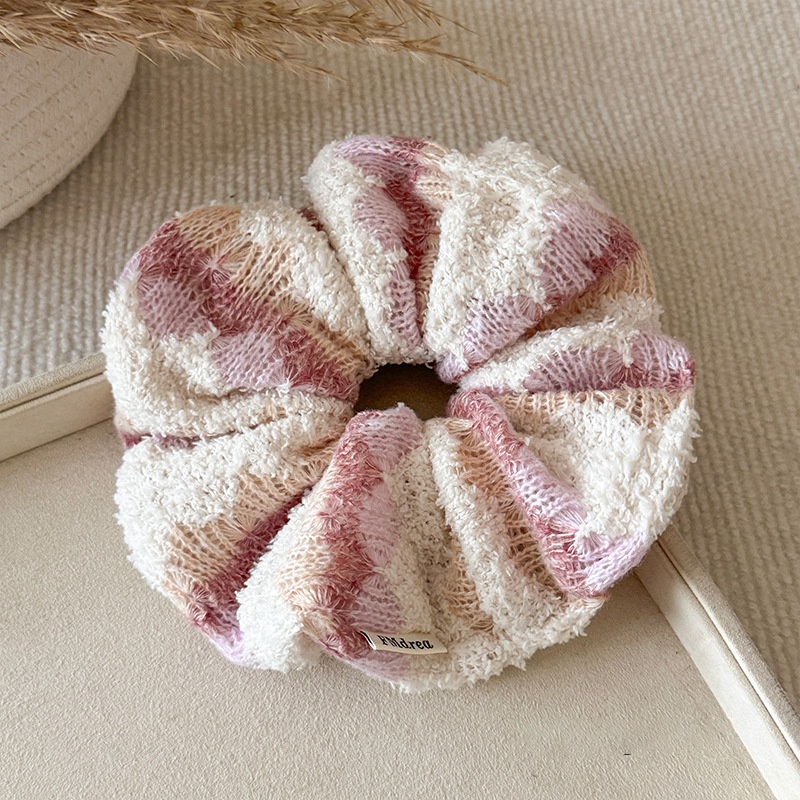 Women's Winter Knitted Yarn Elastic Low Ponytail Hair Tie Color Block