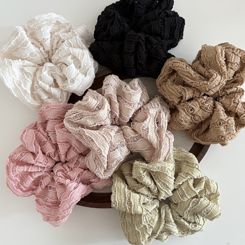 Women's French Soft Lace Bubble Cloud Hair Ties Elegant Solid Color Scrunchies