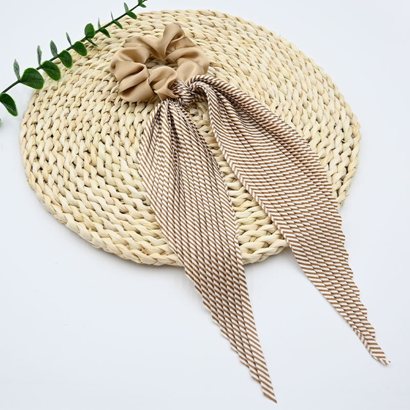 Women's French Style Satin Bowknot Hair Tie For Spring Striped Black