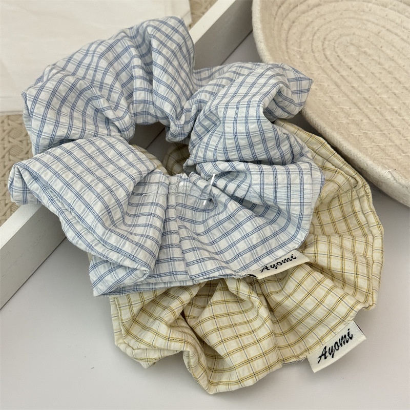 Women's Stylish Cloth Scrunchie Hair Accessories Blue Yellow Plaid