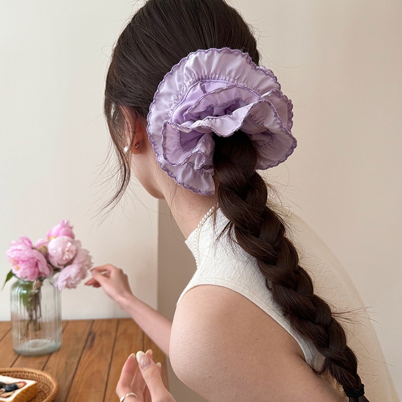 Women's Elegant French Lace Embroidery Ruched Hairband Gentle Purple