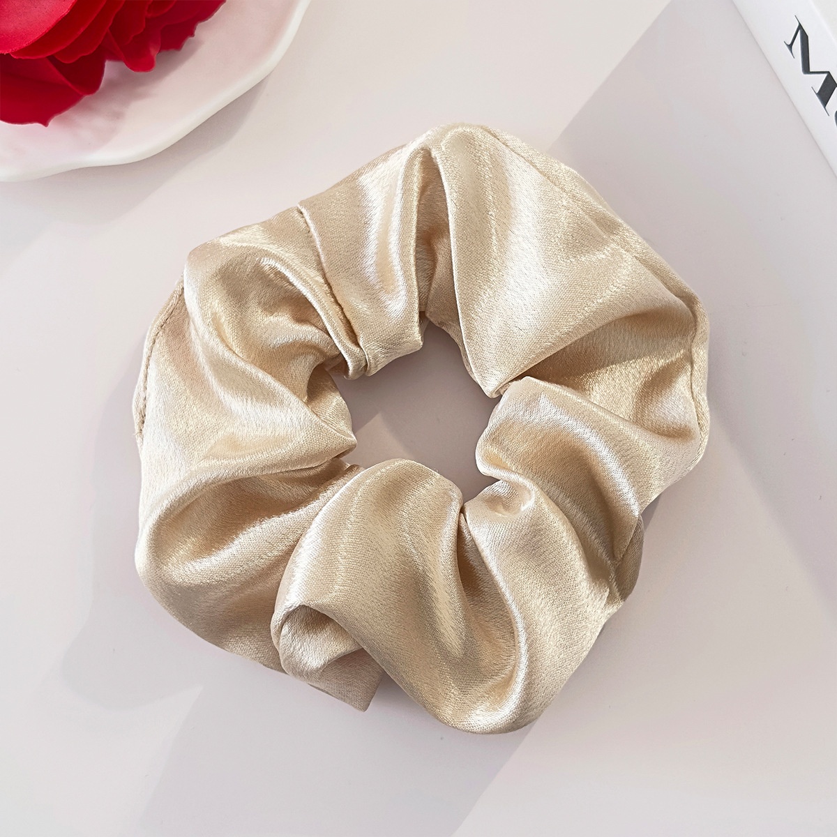 Women's Elegant Black Satin Hair Tie, Comfortable Solid Color Scrunchie