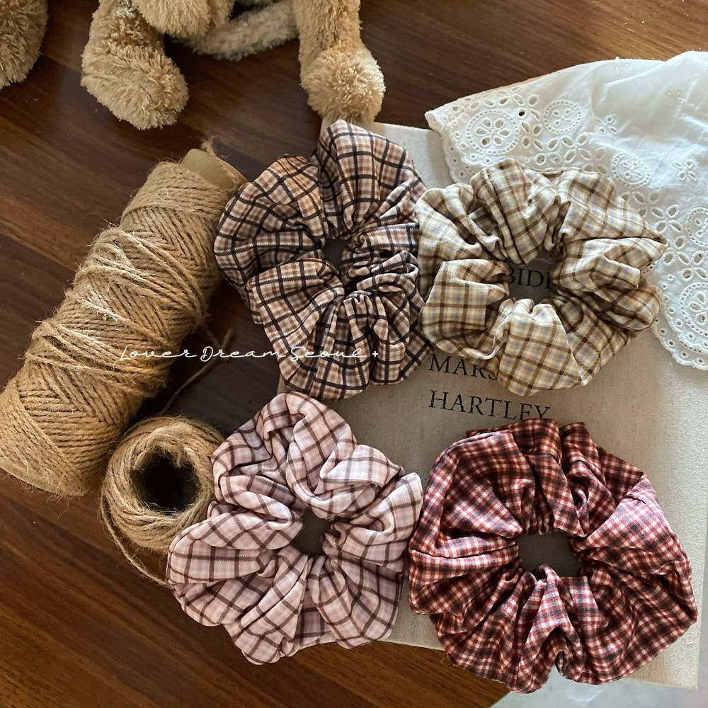 Women's Ins Autumn Winter Plaid Hair Ties High-End Satin Cloth Head Ropes