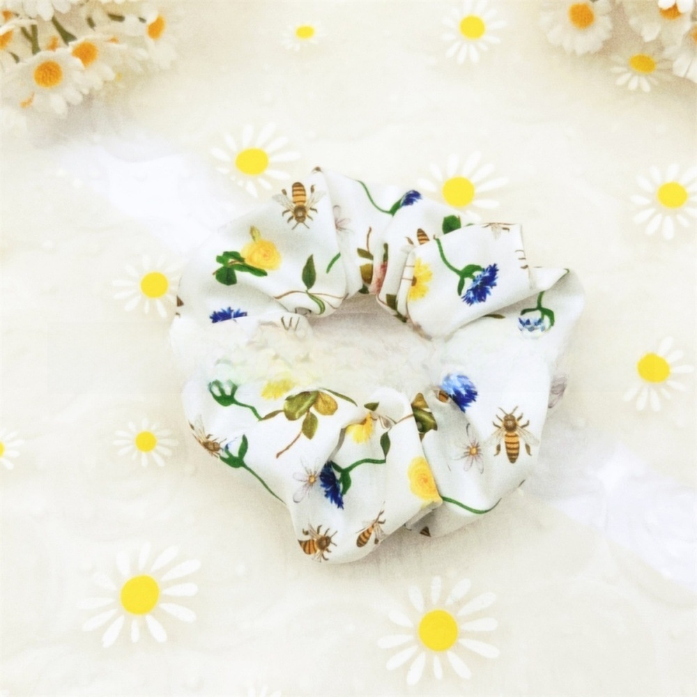 Women's Beach Cloth Hair Tie White Sunflower Bee Print