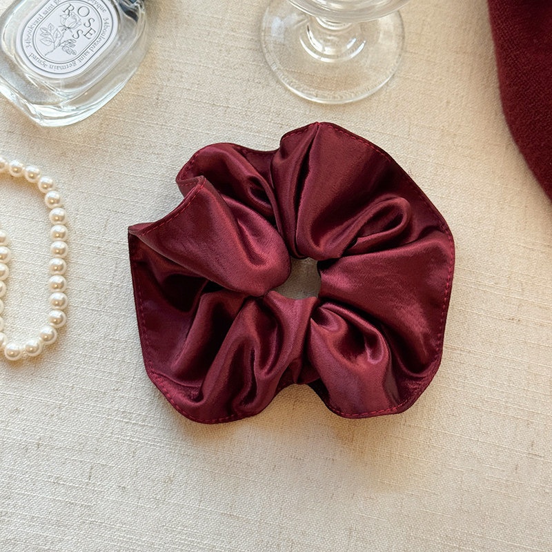 Women's High Elastic Cloth Bun Hair Scrunchie Red Plaid Polka Dot