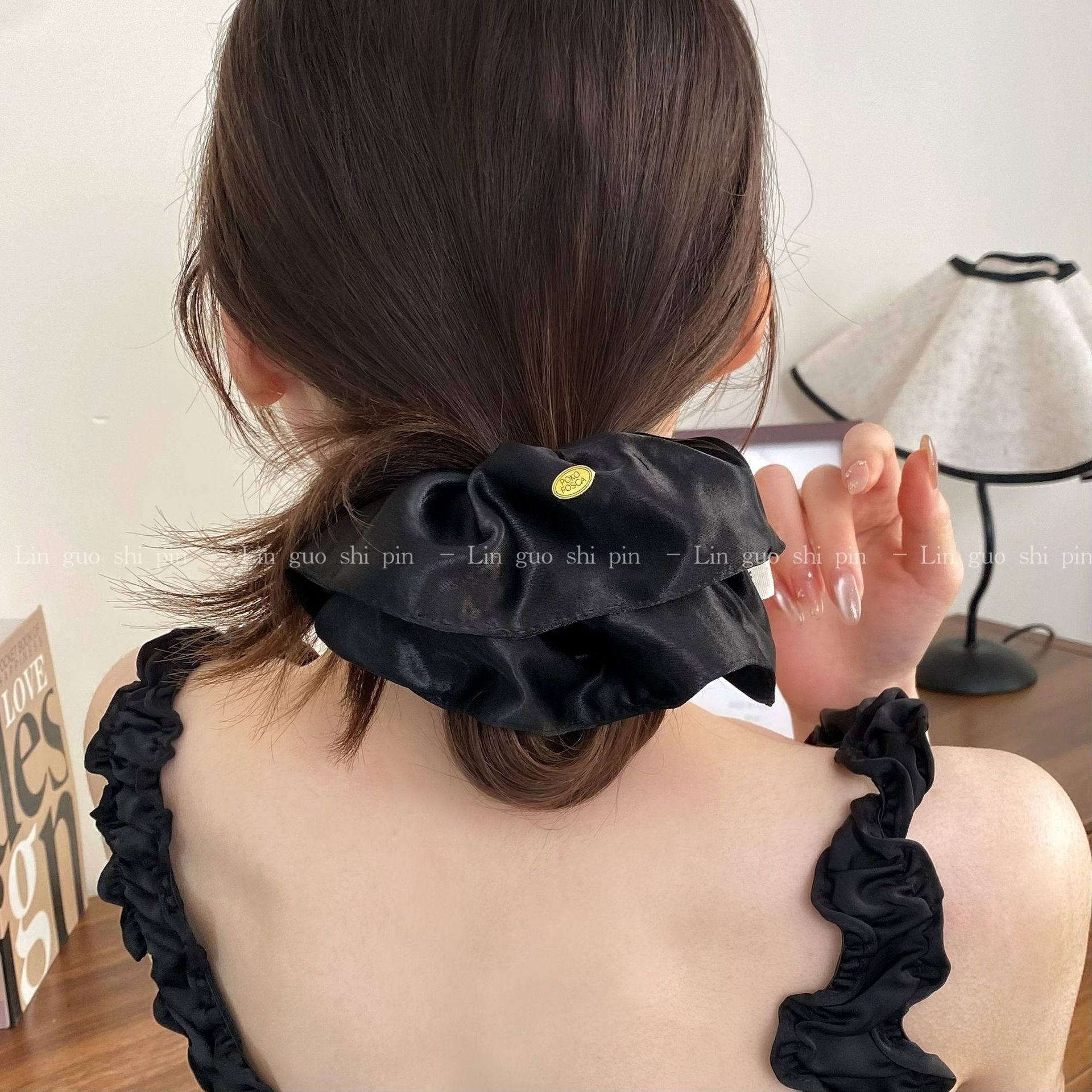 Women Elegant Smooth Satin Hair Tie Elastic Scrunchie Solid Black