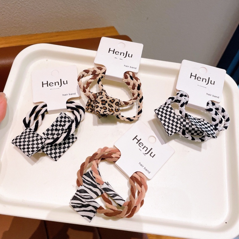 Women's High Elasticity All-Season Hair Ties Black And White Plaid Denim