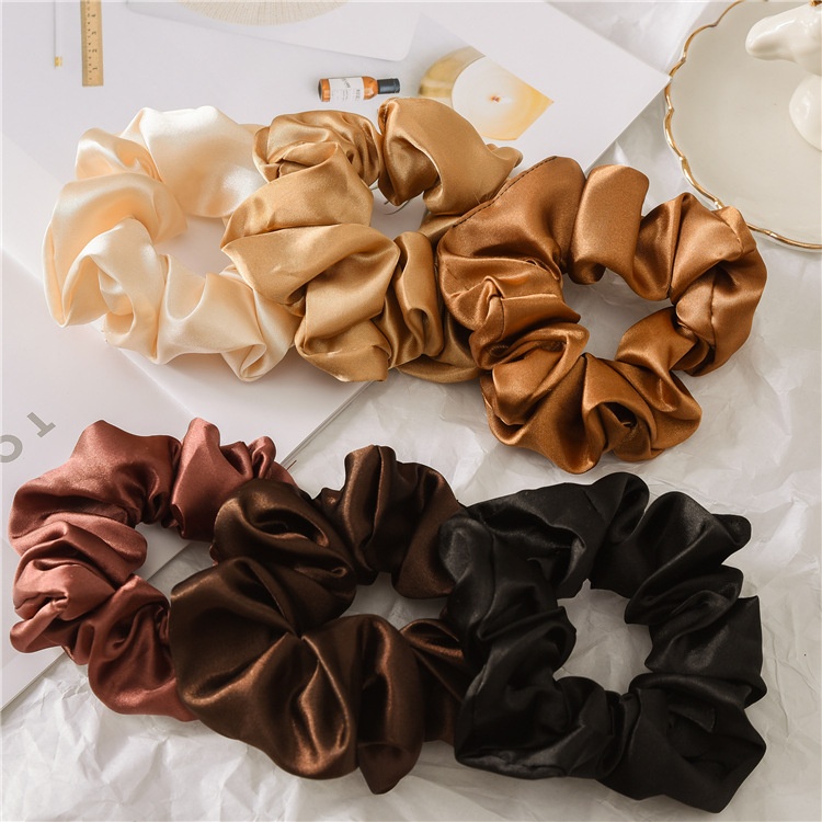Women's Fashion Handmade Satin Scrunchie Hair Tie for Daily Wear Solid Color