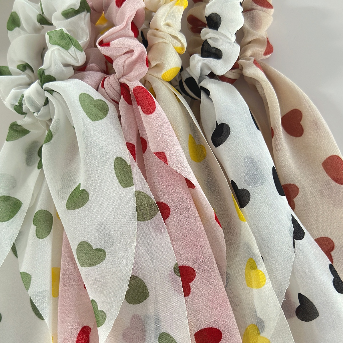 Women's Valentine Gauze Large Bowknot Hair Tie Sweet Heart Pattern