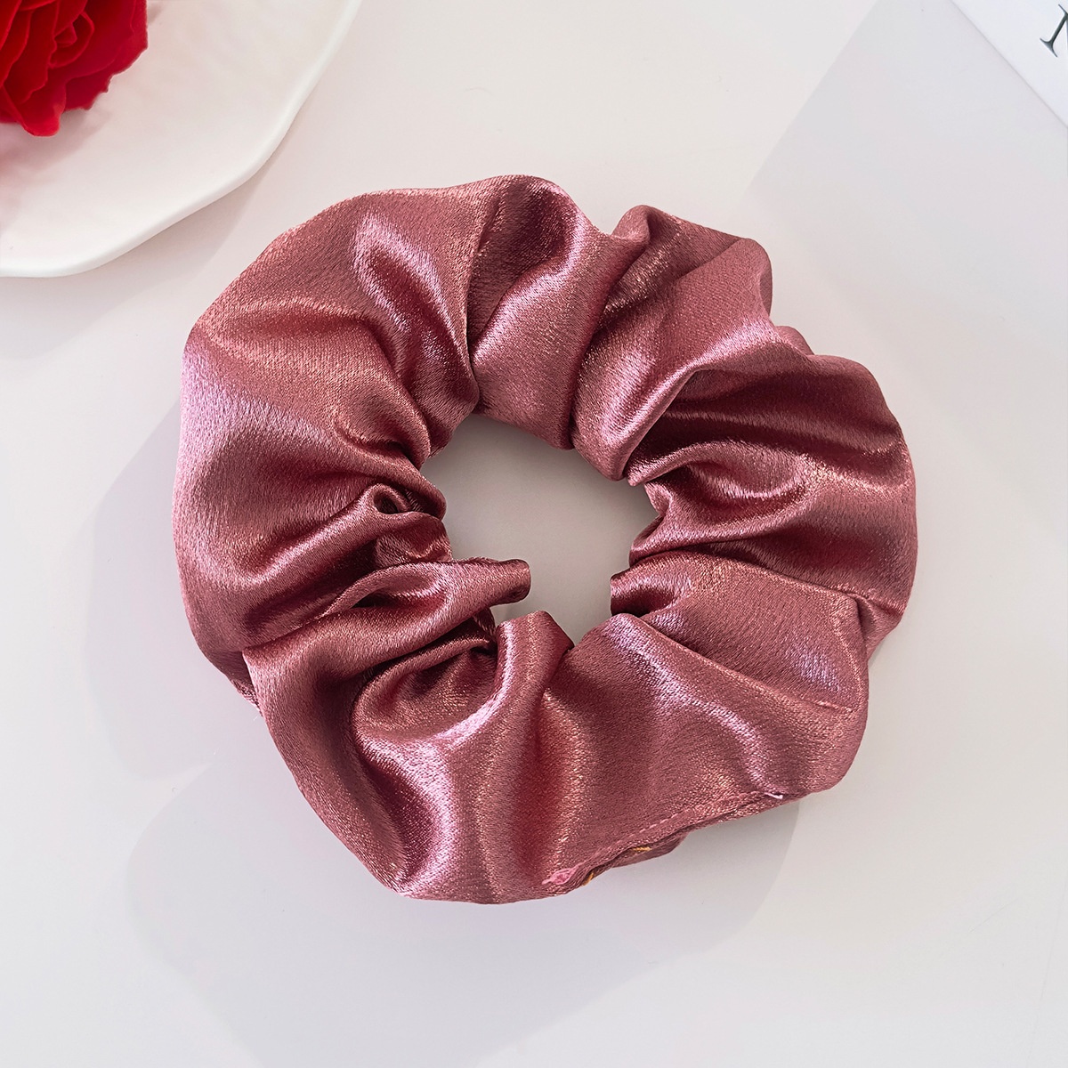 Women's Elegant Black Satin Hair Tie, Comfortable Solid Color Scrunchie
