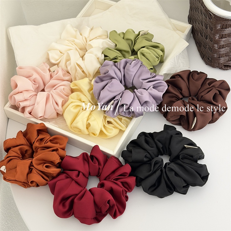 Women's Spring Elegant Satin Hair Tie Scrunchie Solid Color Beige