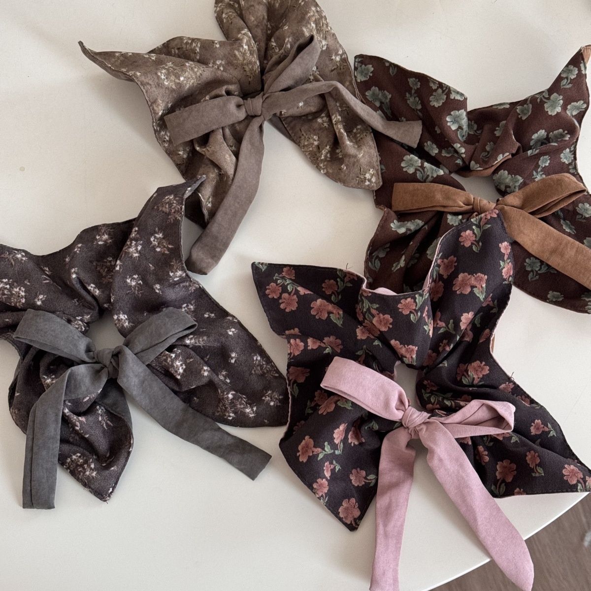Women's Square Scarf Elastic Hairband AB Side Ditsy Floral Bow Hair Tie