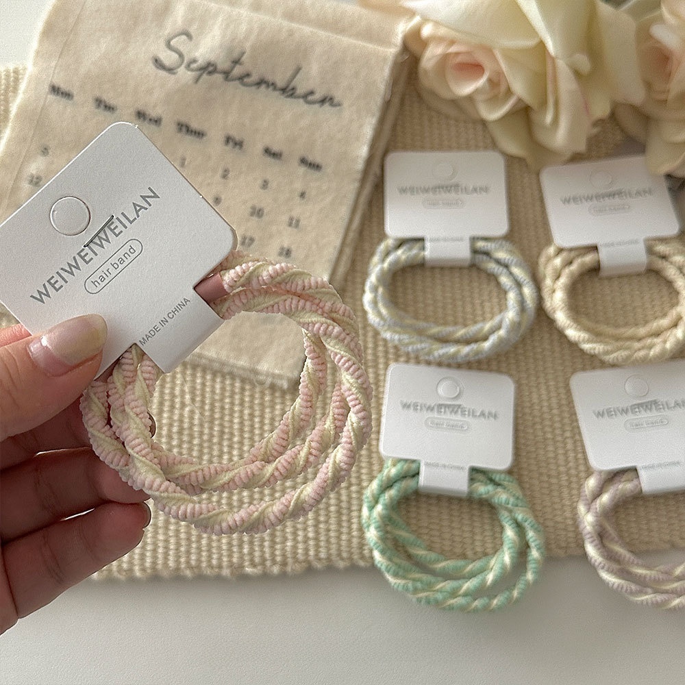 Women's Summer Cloth Scrunchies 3PCS Pack Sweet Striped Beige