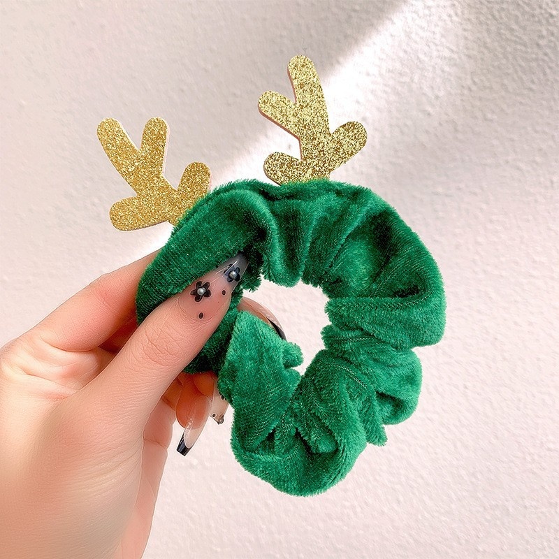 Women's Festive Cloth Scrunchie Hair Tie Red Star Christmas Tree
