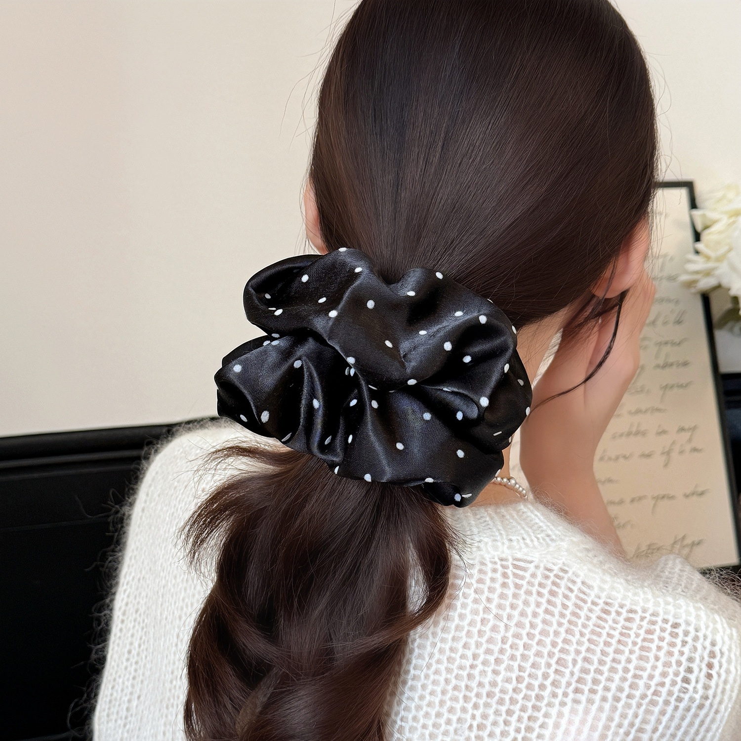 Women's High-End Cloth Ponytail Hair Ties Flocking Polka Dot