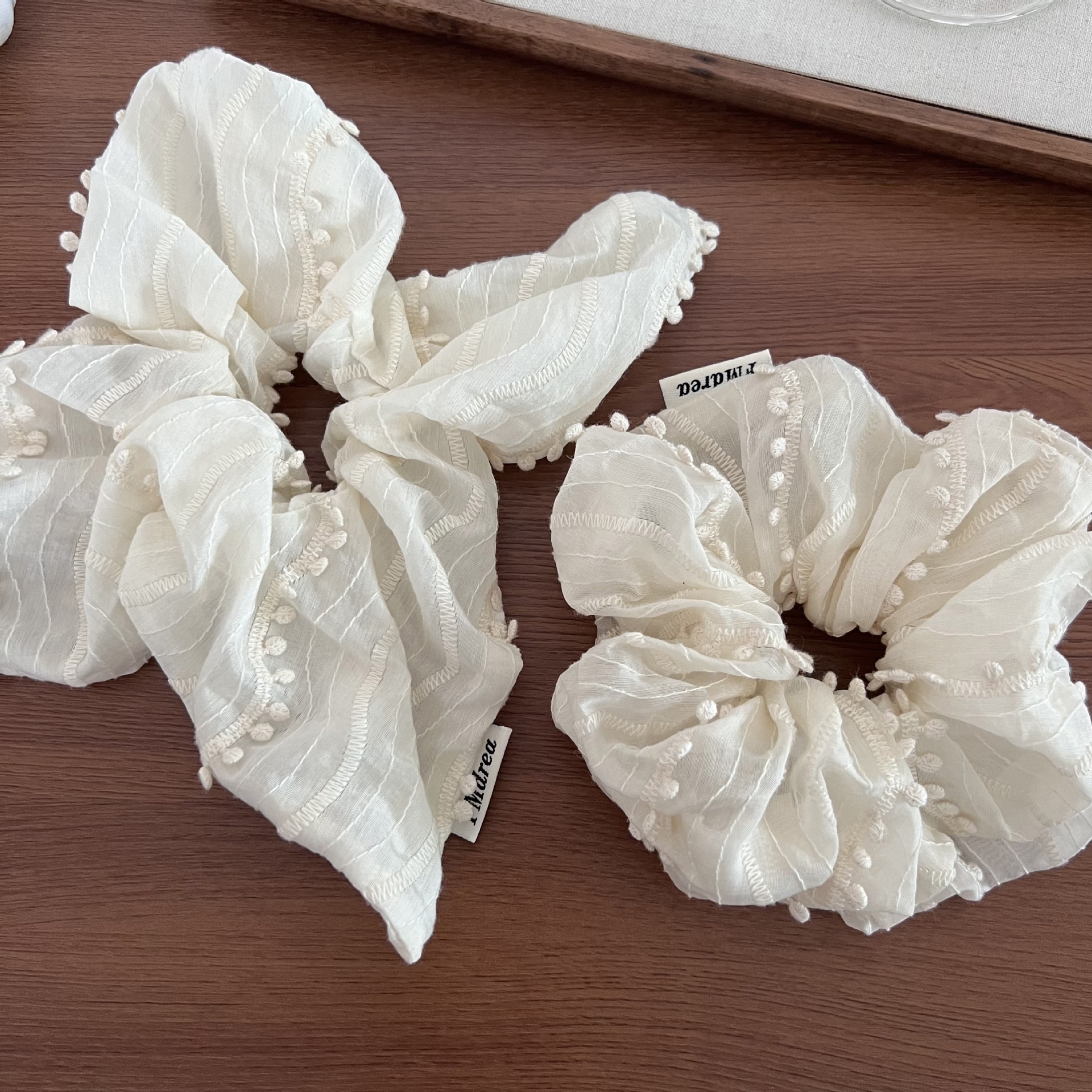 Women's Lace Scarf Hair Tie Headband For Bun Hairstyle Beige Tassel