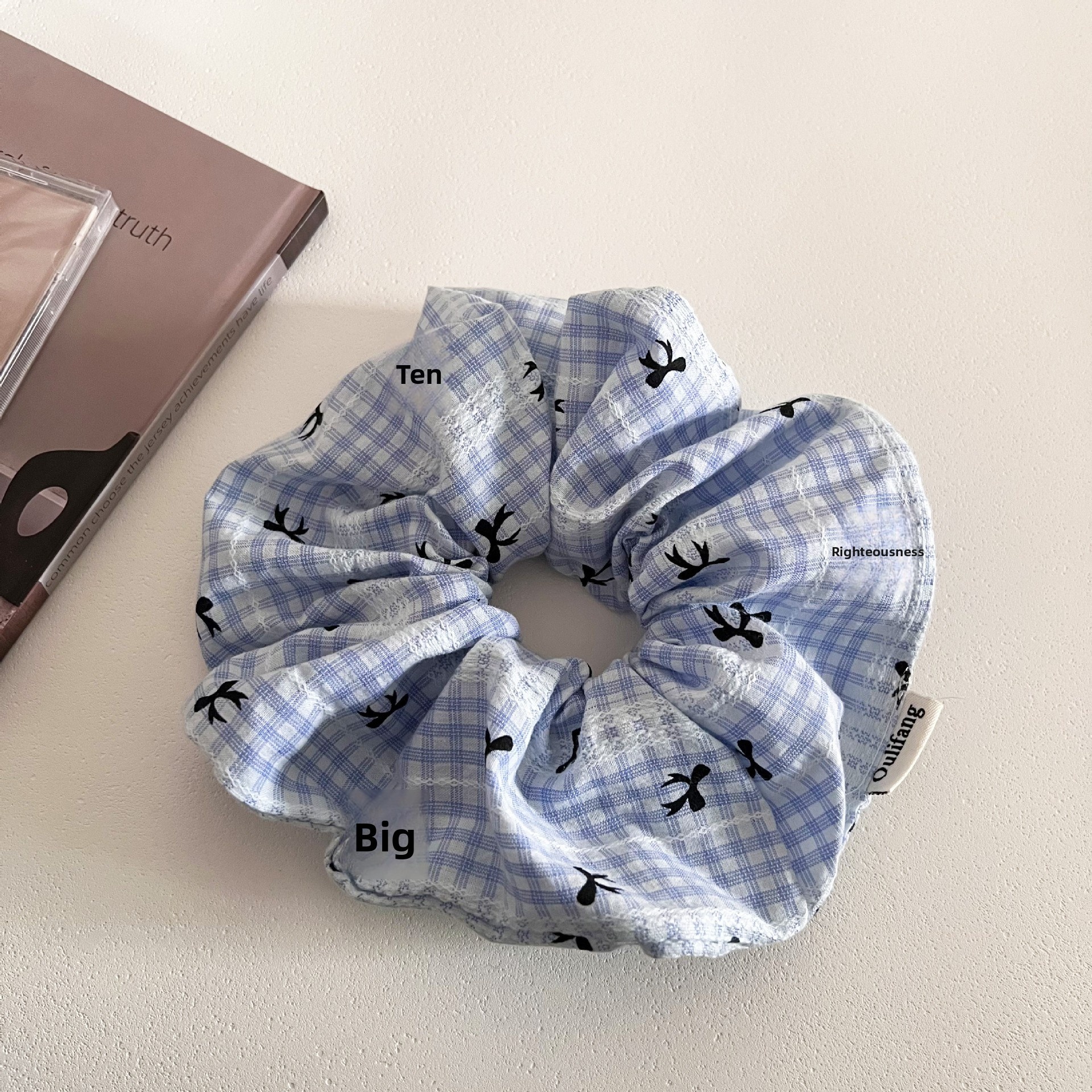 Women's Plaid Bowknot Fabric Hair Tie Elegant Low Ponytail Accessory