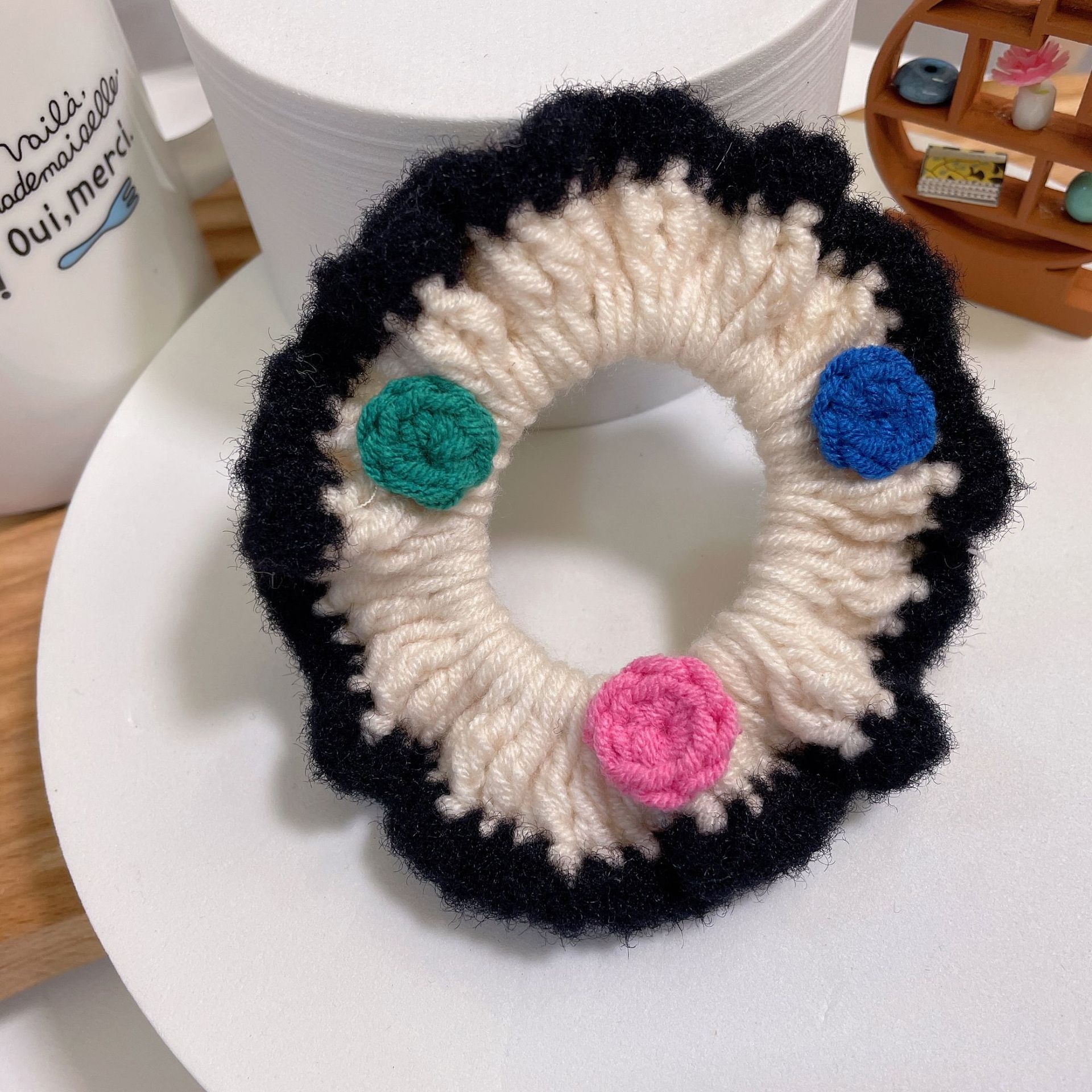 Girls Winter Hand Knitted Flannel Scrunchie Hair Tie Solid Color