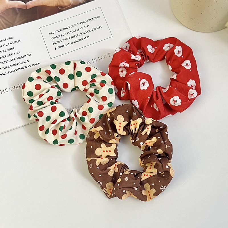 Women's Christmas Elastic Hair Scrunchies Handmade Santa Snowman Cloth Ties