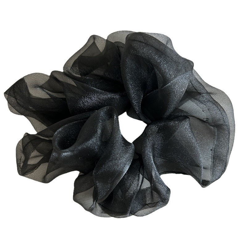 Women's Spring Pearl Shiny Organza Mesh Hair Tie For Bun Solid Color