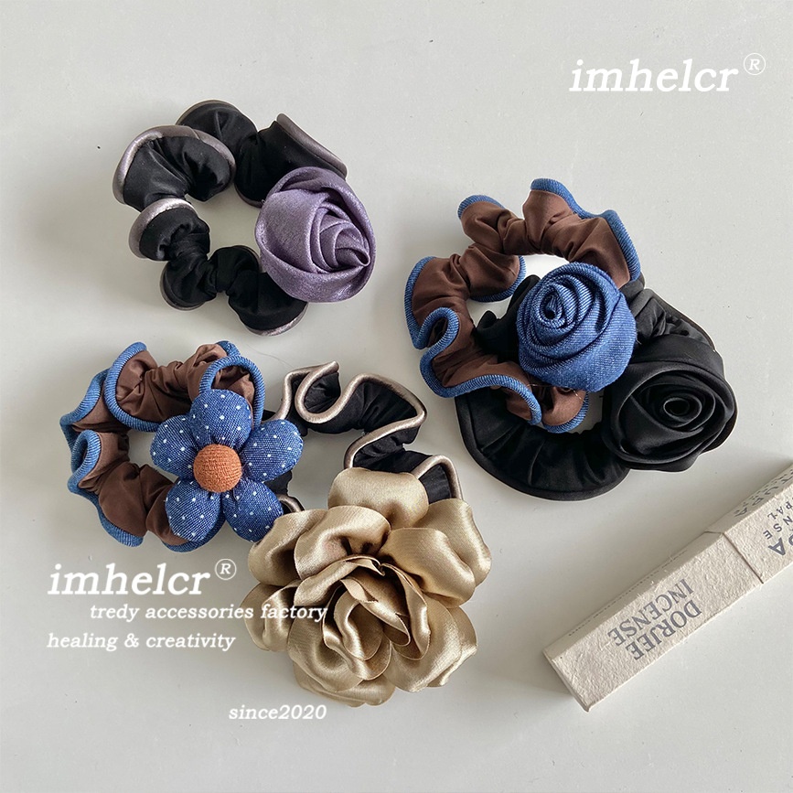 Women's Elegant Satin Daily Hair Tie Scrunchie Romantic Purple Rose