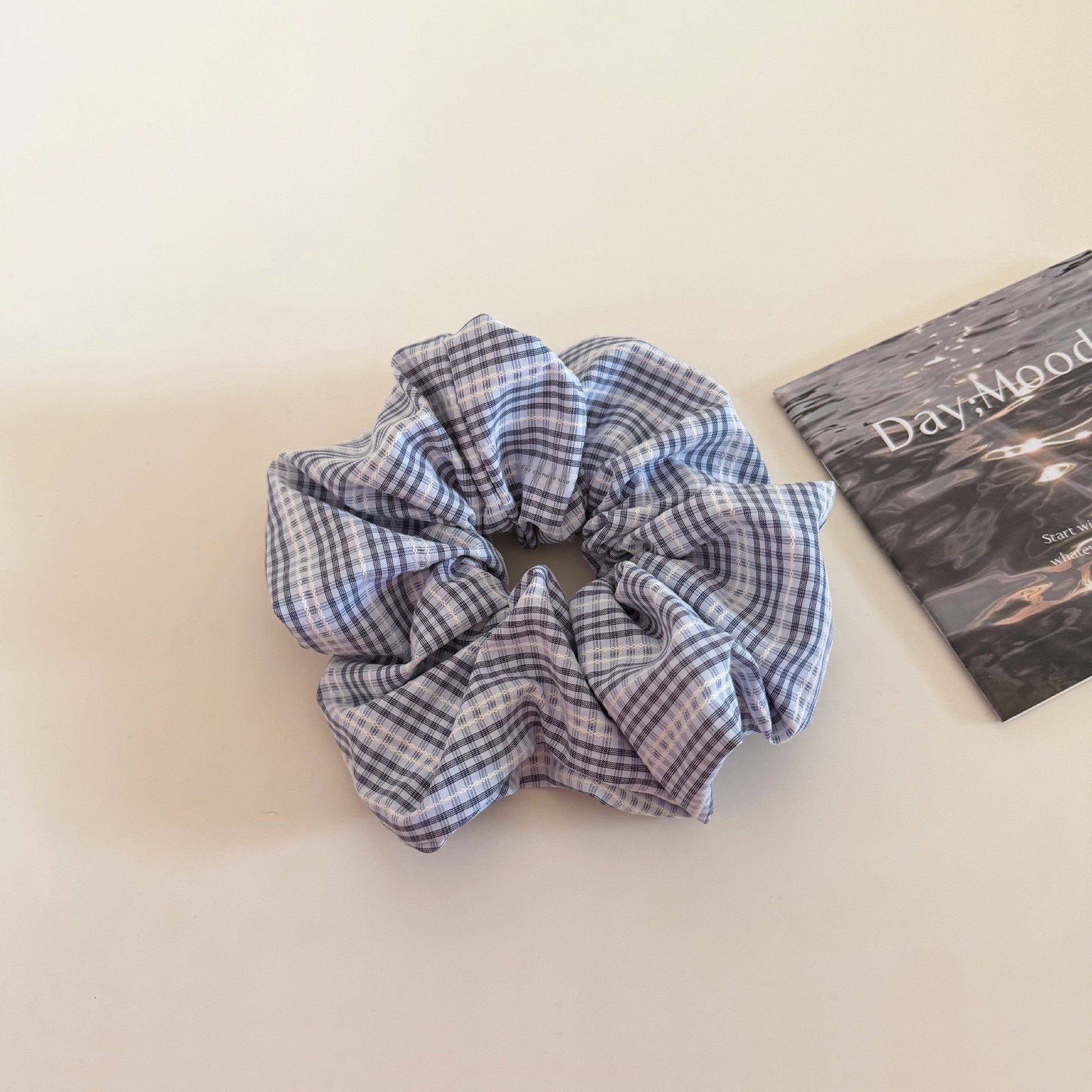Women's Daily Cloth Hair Scrunchie Light Blue Checkered Plaid