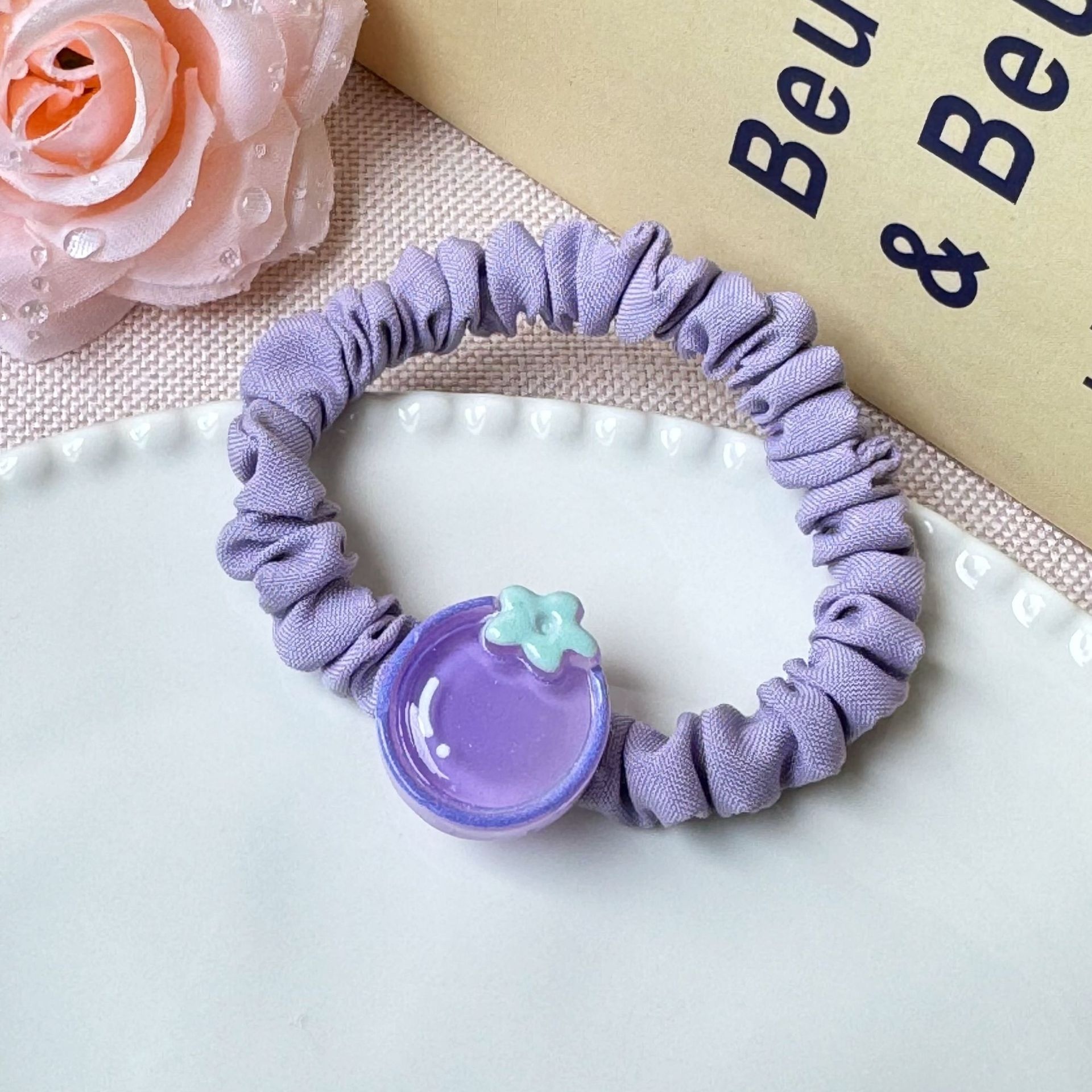 Girls High Elastic Resin Scrunchie Hair Tie Transparent Rose Red Fruit