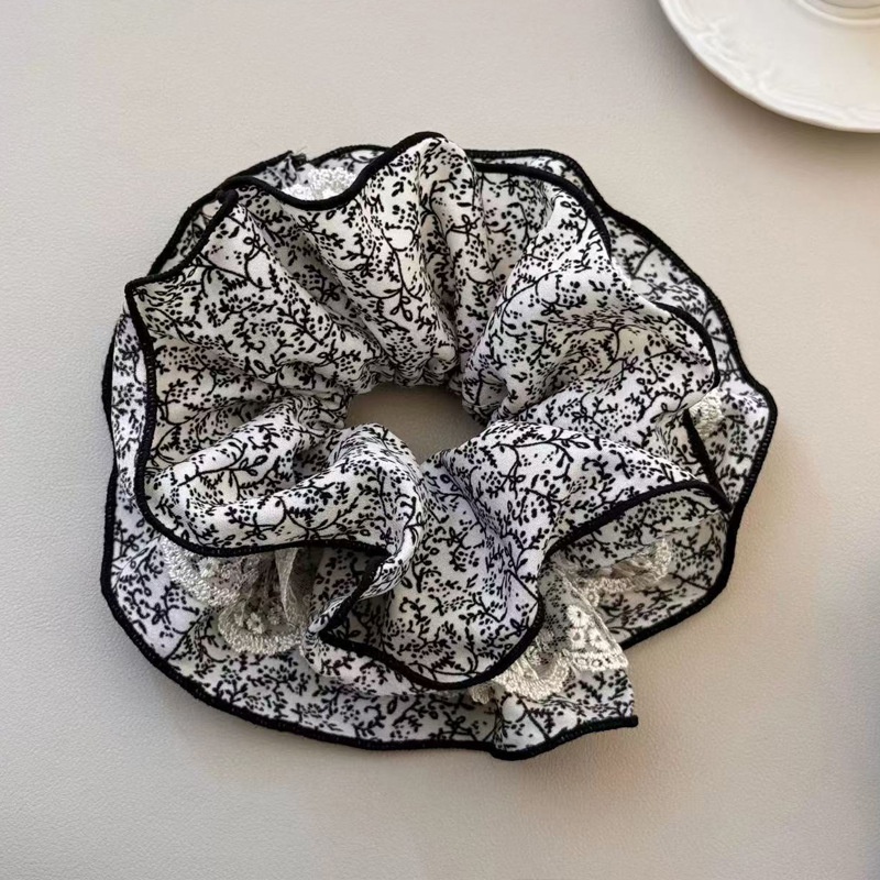 Women's Elegant Banquet Oversized Lace Elastic Hair Tie White Floral