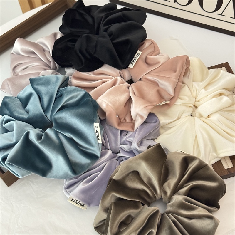 Women's Elegant Velvet Hair Tie For Winter Styling Solid Beige