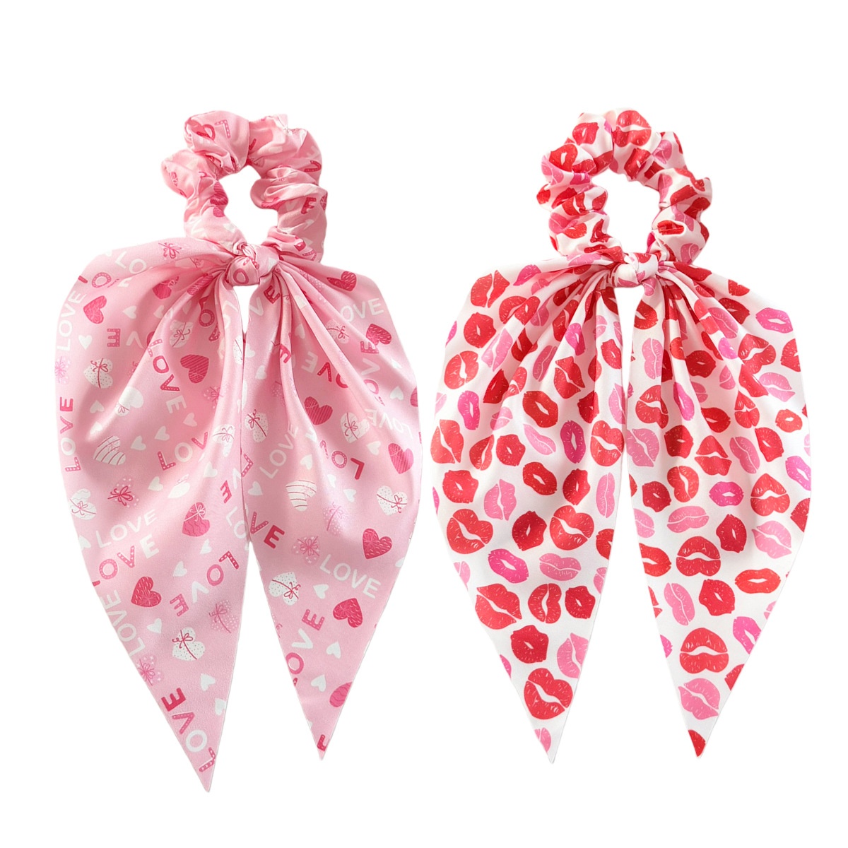 Women's Fabric Bow Hair Tie Ponytail Holder Valentine Heart Lip Print