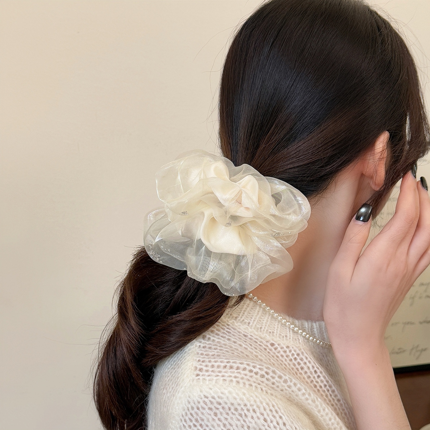 Women's Soft Gauze Elastic Hair Tie For Spring Styling Black