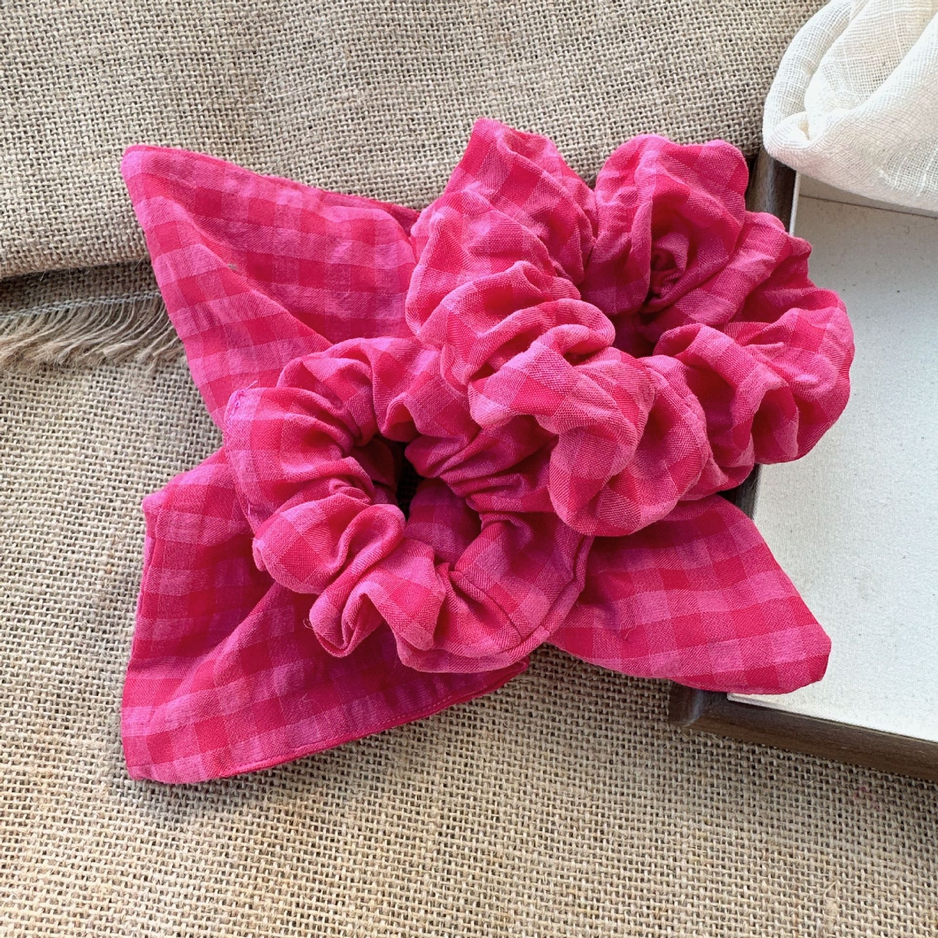 Women's Sweet Cloth Hair Tie Spring Accessories Rose Red Lattice