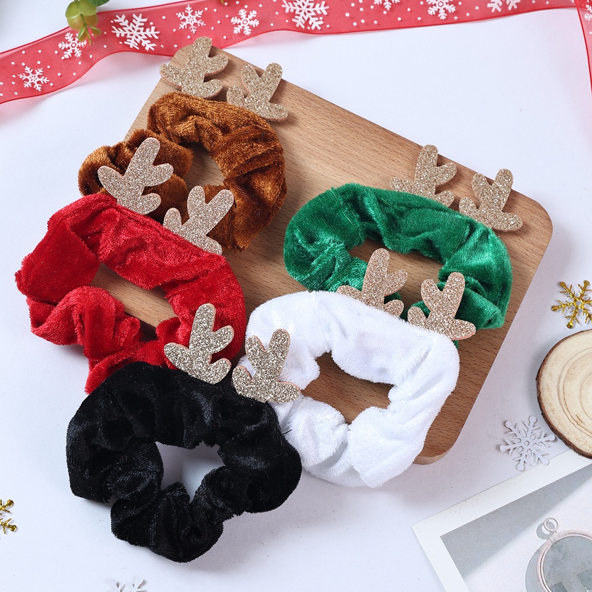 Women Cute Christmas Deer Plush Hair Ties High Elasticity Festive Fabric Hair Bands