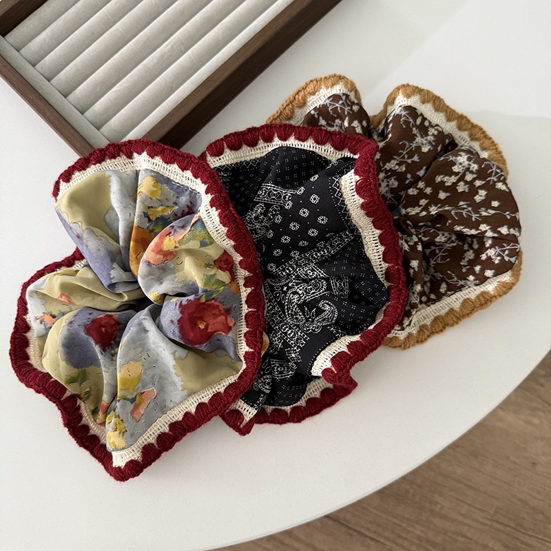 Women's Retro Oil Painting Hair Tie Stylish Ditsy Floral Cloth Hair Accessory