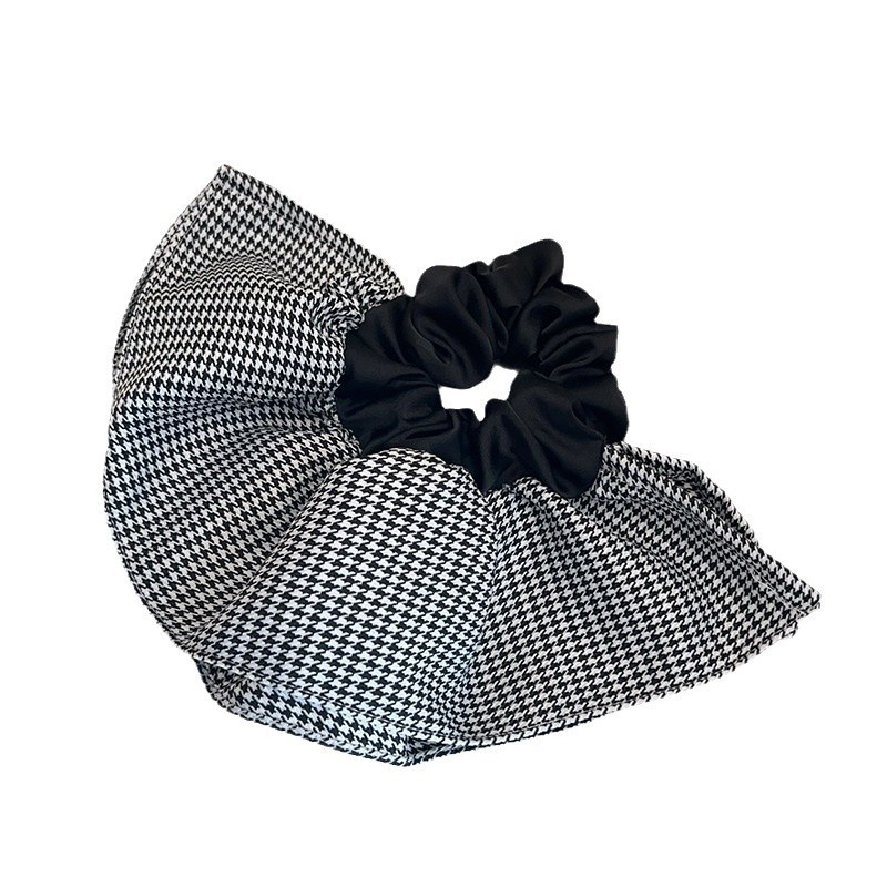 Women's Retro Autumn Cloth Hair Tie Black White Houndstooth Stripe