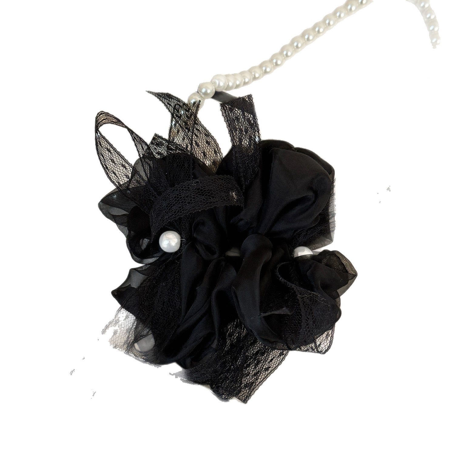 Women's French Style Summer Organza Hair Tie in Beige, Pink, Black