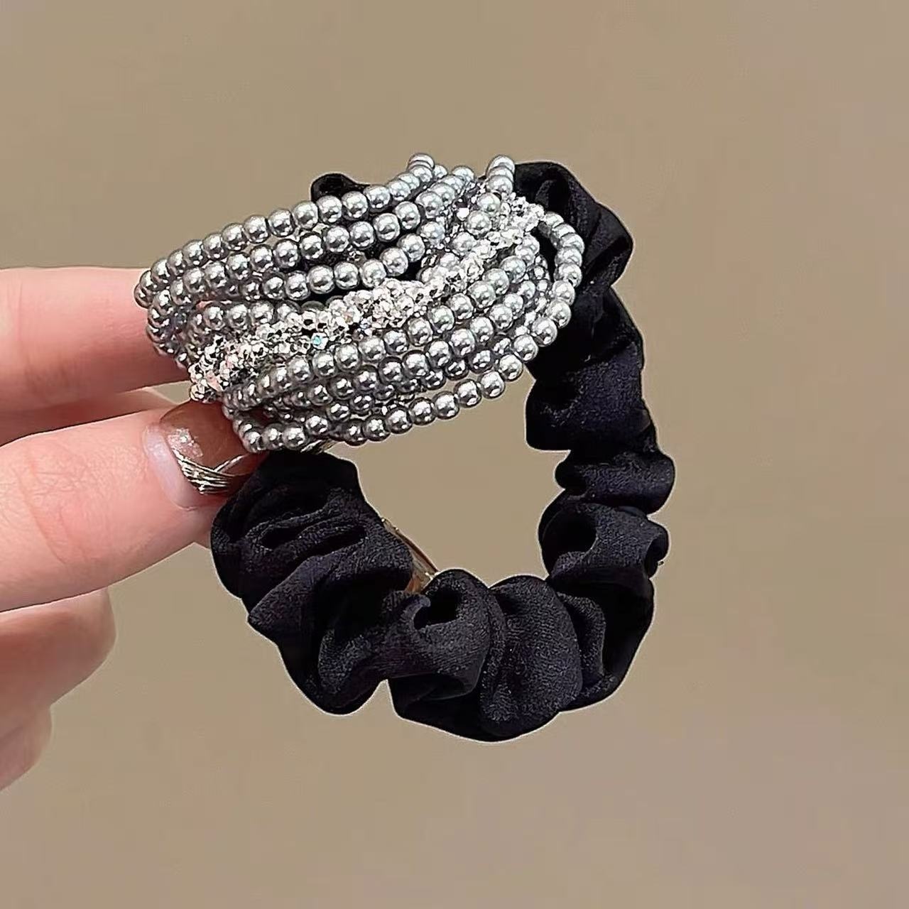 Women's Elastic Pearl Cloth Lazy Hair Tie Autumn Winter Striped Polka Dot