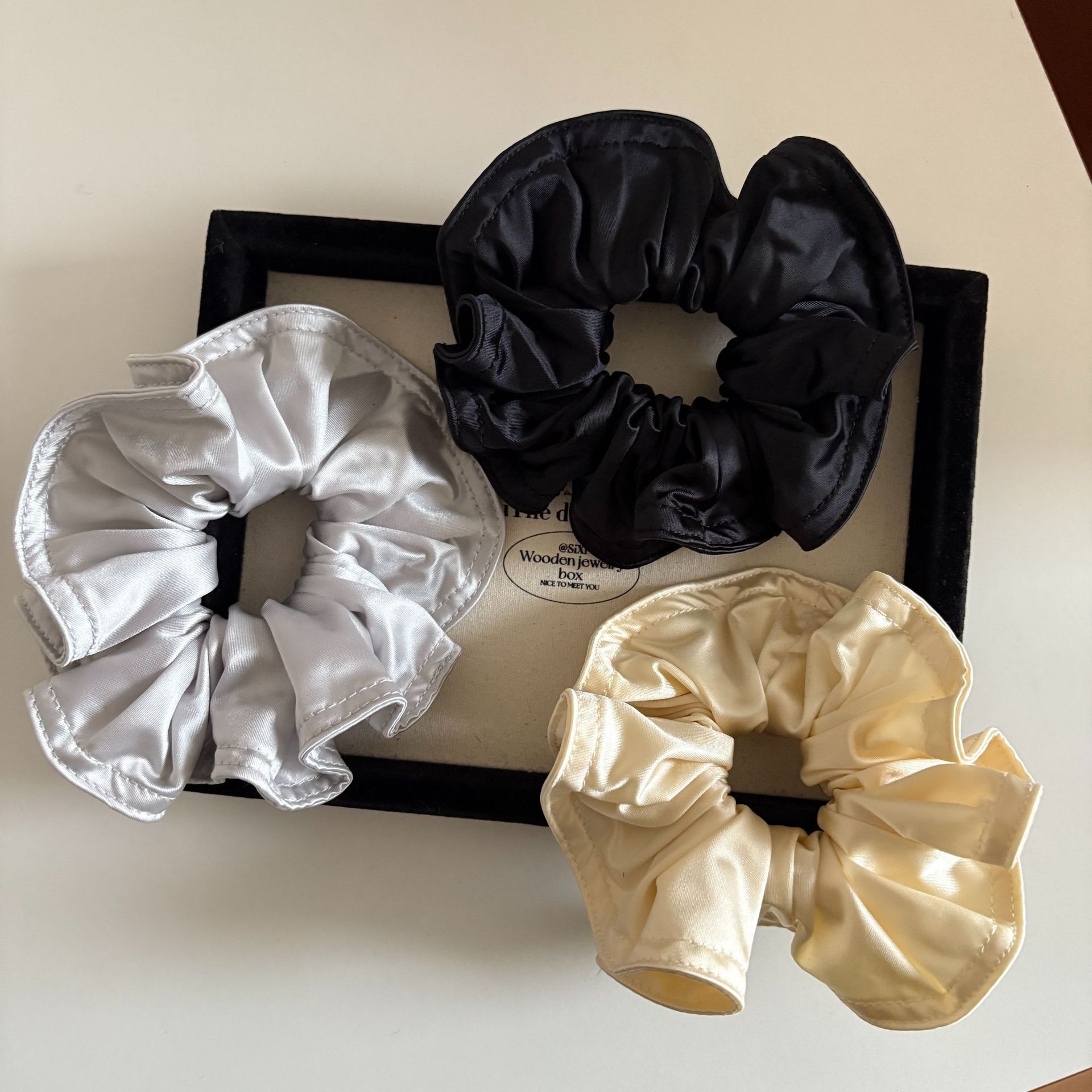 Women's Elegant Satin Scrunchie Hair Tie For Spring Solid Black