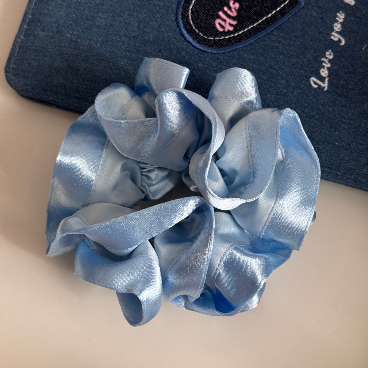 Women Soft Satin Hair Tie Elastic Cloth Spring Style Solid White