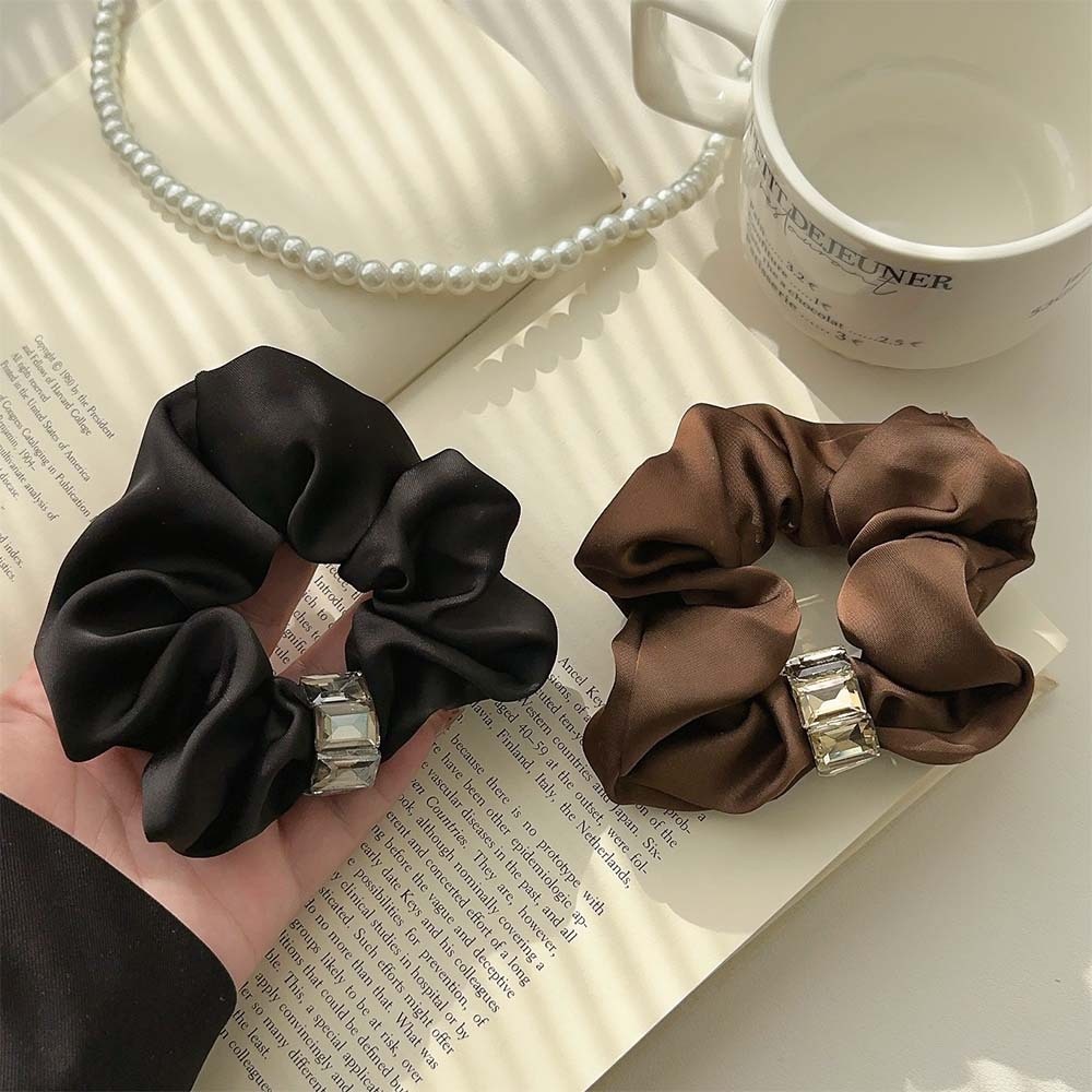 Women's Autumn Winter Satin Beaded Headband Black Floral Patchwork