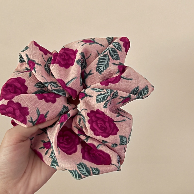 Women's Daily French Fabric Elastic Hair Scrunchie Vintage Rose Floral
