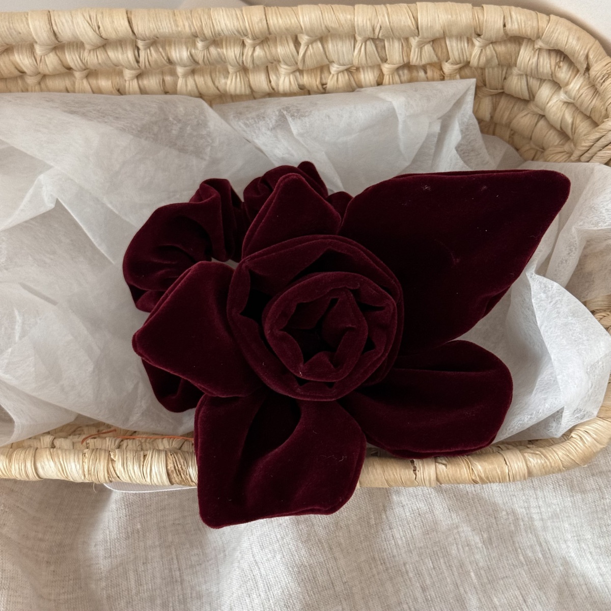 Women's Handmade Velvet Rose Elastic Hair Ties Vintage Fabric Floral Head Ropes