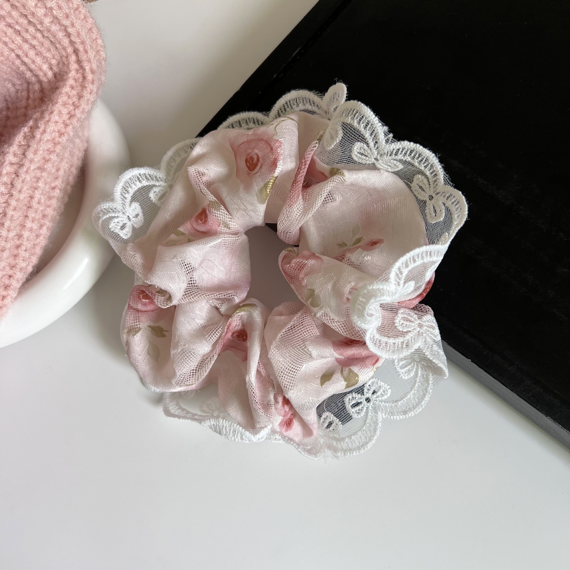 Women's French Lace Flower Hair Tie Fairy Elastic Ponytail Accessory